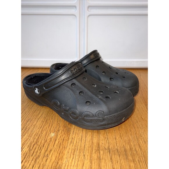 Crocs Baya Lined Clog Slip On Men's Size 6 / Women's 8‎ Black Faux Fur 205969 - Picture 1 of 8